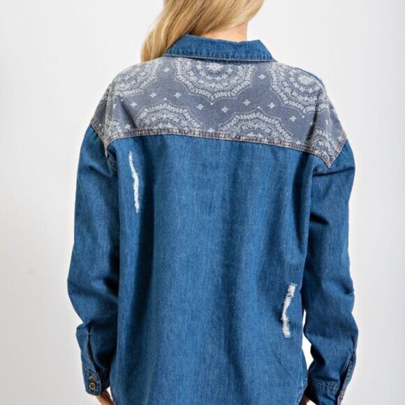 #36 - MICHELLE WASHED DENIM BUTTON DOWN SHIRT JACKET - Picture 4 of 5